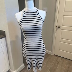 Elegant Black and White Striped Midi Dress